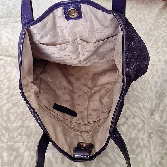 Purple & Gold Medium MK Monogram Dots Print Tote Bag - Picture 7 of 13